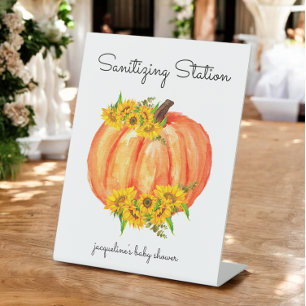 Pumpkin Sanitising Station Orange White Pedestal Sign