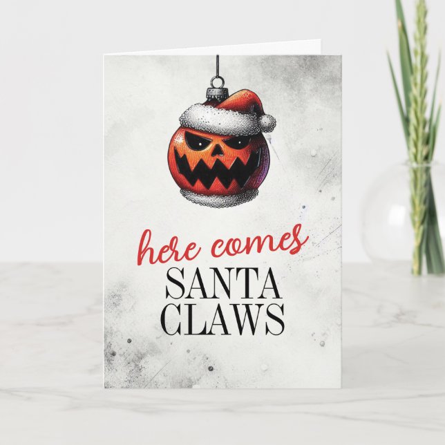 Pumpkin Santa Claws Card (Front)