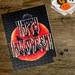 Pumpkin Scare-Wht Jigsaw Puzzle