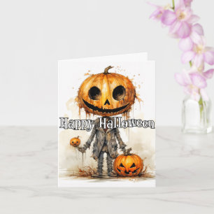 Pumpkin Scarecrow Art   Happy Halloween Card