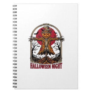 Pumpkin Scarecrow Halloween Vintage Engraving Art Notebook
