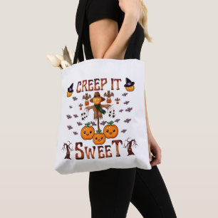 Pumpkin scarecrow kawaii halloween autumn art tote bag