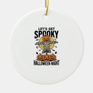 Pumpkin Scarecrow Shirt Vintage Halloween Graphic_ Ceramic Tree Decoration