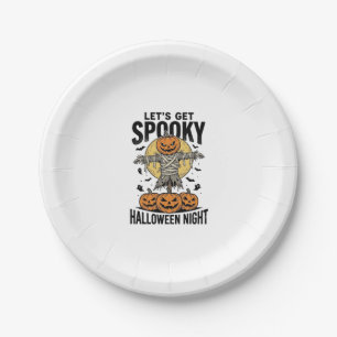 Pumpkin Scarecrow Shirt Vintage Halloween Graphic_ Paper Plate