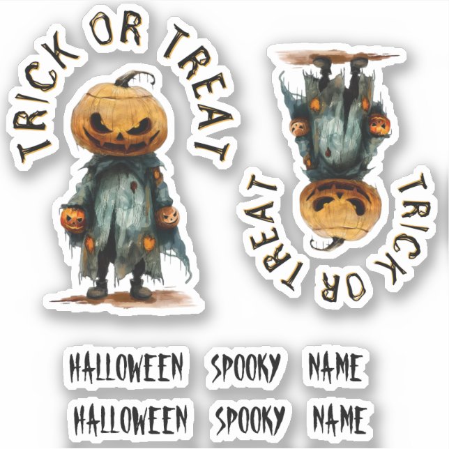 Pumpkin Scarecrow Trick Treat Spooky Party Sticker (Front)