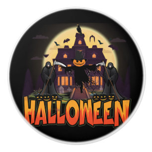 Pumpkin Scary House, Halloween Ceramic Knob
