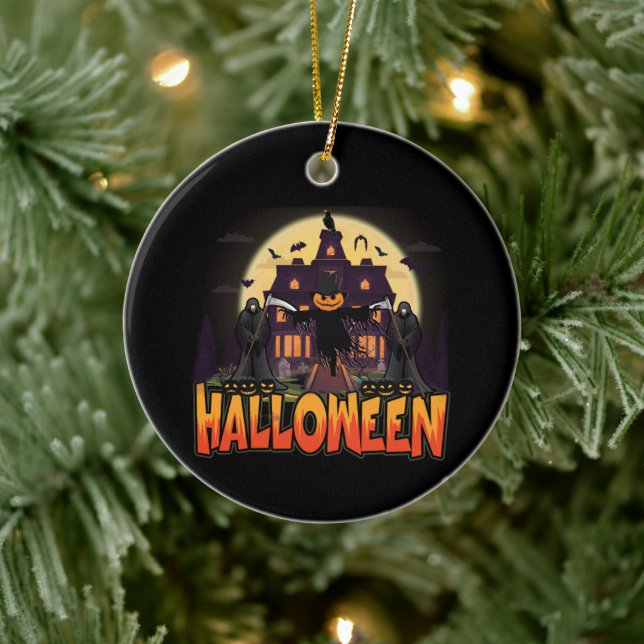 Pumpkin Scary House, Halloween Ceramic Tree Decoration (Tree)