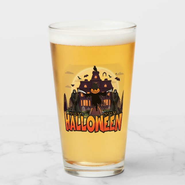 Pumpkin Scary House, Halloween Glass (Front Filled)