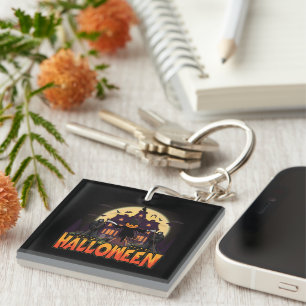 Pumpkin Scary House, Halloween Key Ring