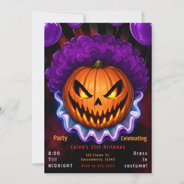 Pumpkin Scary Killer Clown Halloween Birthday Part Invitation (Front)