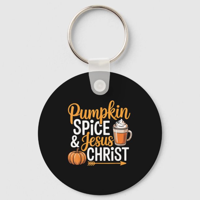 Pumpkin Sce And Jesus Christ Christian Fall Autumn Key Ring (Front)