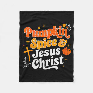Pumpkin Sce And Jesus Christ Christian Fall Thanks Fleece Blanket