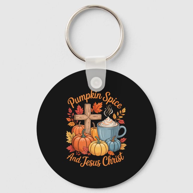 Pumpkin Sce And Jesus Christ Funny Fall Christian  Key Ring (Front)