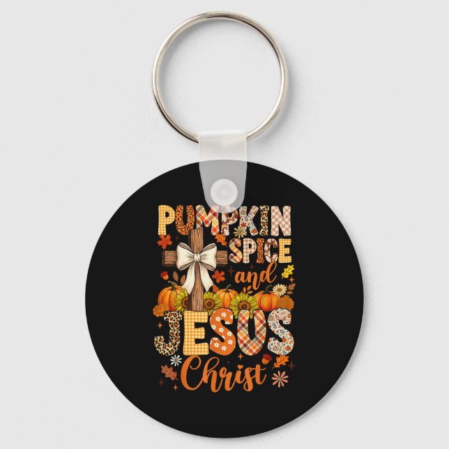 Pumpkin Sce And Jesus Christ Funny Fall Christian  Key Ring (Front)