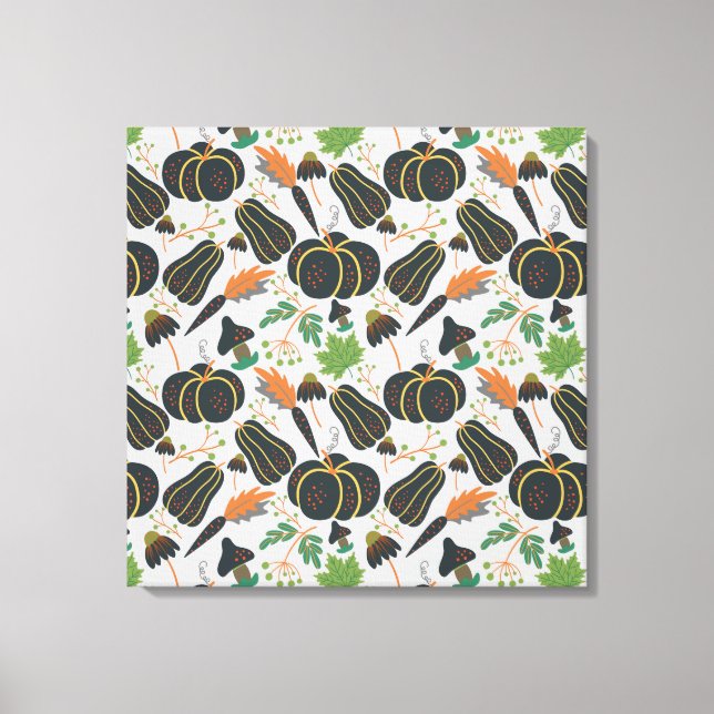 Pumpkin seamless pattern carrot black and white canvas print (Front)