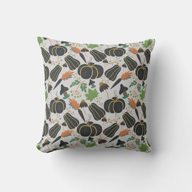 Pumpkin seamless pattern carrot black and white cushion (Front)