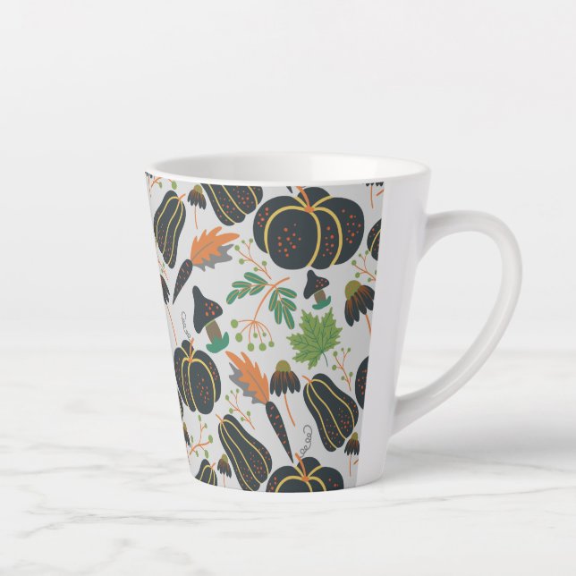 Pumpkin seamless pattern carrot black and white latte mug (Right)