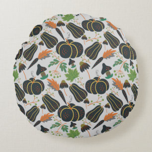 Pumpkin seamless pattern carrot black and white round cushion