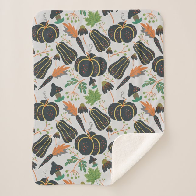 Pumpkin seamless pattern carrot black and white sherpa blanket (Front)