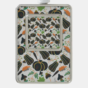 Pumpkin seamless pattern carrot black and white silver plated framed ornament