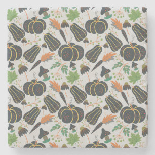 Pumpkin seamless pattern carrot black and white stone coaster