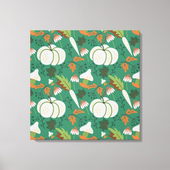 Pumpkin seamless pattern carrots and mushrooms canvas print (Front)