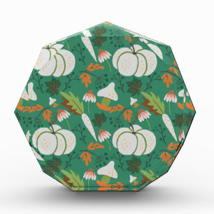 Pumpkin seamless pattern carrots and mushrooms photo block