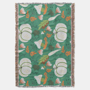 Pumpkin seamless pattern carrots and mushrooms throw blanket