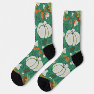 Pumpkin seamless pattern carrots and mushrooms wra socks