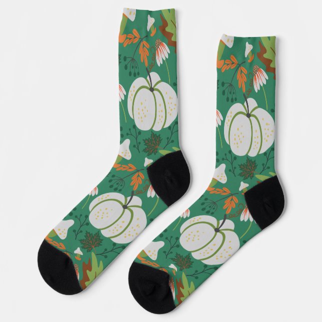 Pumpkin seamless pattern carrots and mushrooms wra socks (Left)