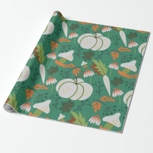 Pumpkin seamless pattern carrots and mushrooms wrapping paper