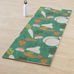 Pumpkin seamless pattern carrots and mushrooms yoga mat