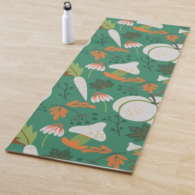 Pumpkin seamless pattern carrots and mushrooms yoga mat (In Situ)