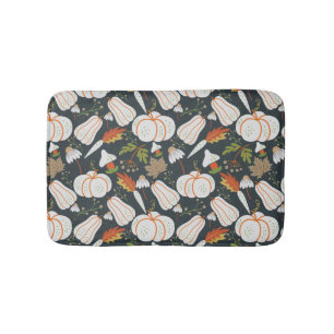Pumpkin seamless pattern floral black and white bath mat