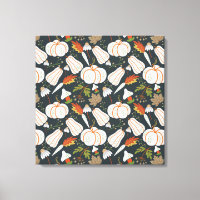 Pumpkin seamless pattern floral black and white