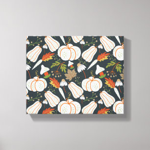 Pumpkin seamless pattern floral black and white canvas print