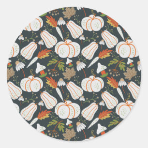 Pumpkin seamless pattern floral black and white classic round sticker