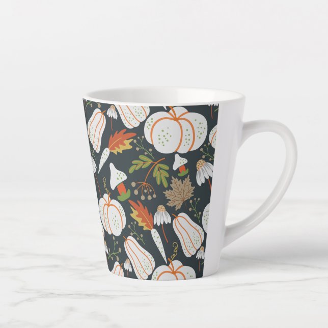 Pumpkin seamless pattern floral black and white latte mug (Right)