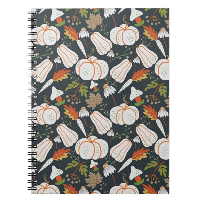 Pumpkin seamless pattern floral black and white notebook (Front)