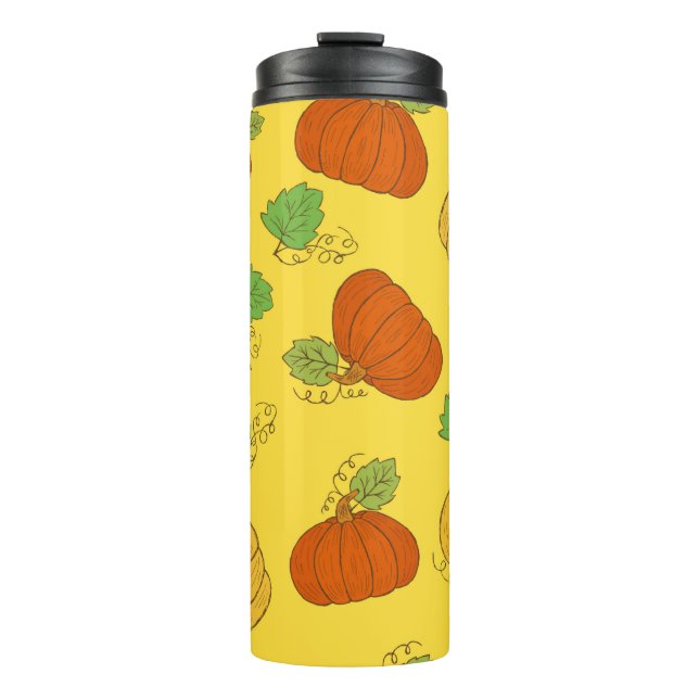 Pumpkin seamless pattern. Hand drawn doodle brushe Thermal Tumbler (Front)