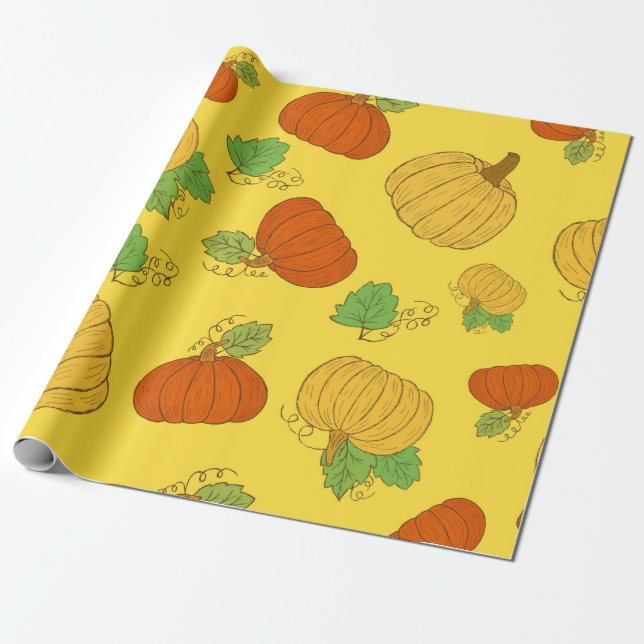 Pumpkin seamless pattern. Hand drawn doodle brushe Wrapping Paper (Unrolled)