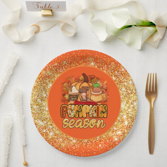 Pumpkin Season Autumn Customise Colour Paper Plate (Wedding)