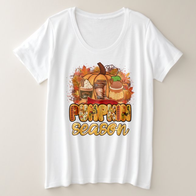 Pumpkin Season Autumn Customise Plus Size T-Shirt (Design Front)