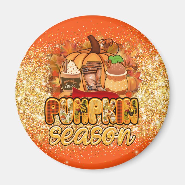 Pumpkin Season Autumn Customise Text and Colour Magnet (Front)