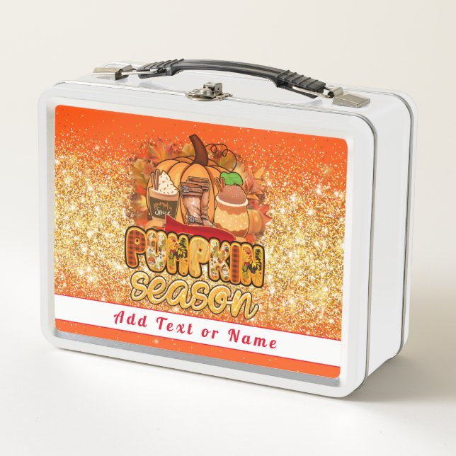 Pumpkin Season Autumn Customise Text and Colour Metal Lunch Box (Front)