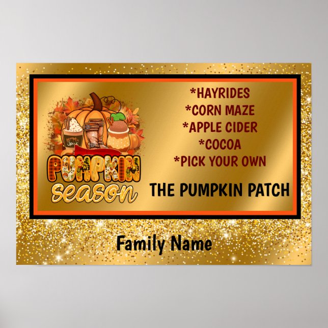 Pumpkin Season Autumn Customise Text and Colour Poster (Front)