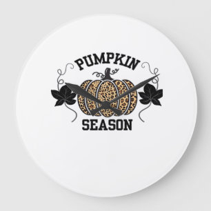 Pumpkin Season Cheetah Print Pumpkin Fall Design Large Clock