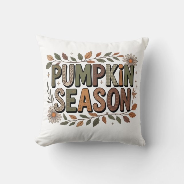 Pumpkin Season – Earthy Leaves Coussin  Cushion (Front)