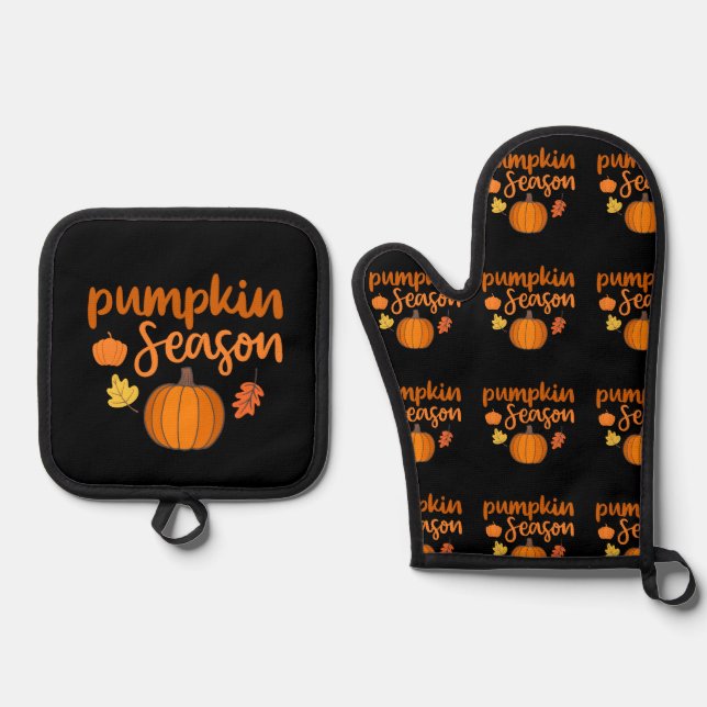 Pumpkin Season Fall Oven Mitt & Pot Holder Set (Front)