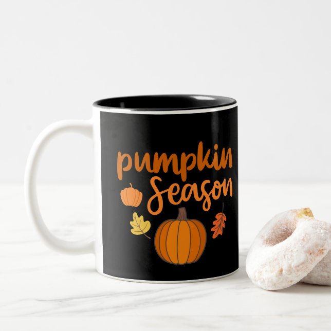 Pumpkin Season Fall Two-Tone Coffee Mug (With Donut)